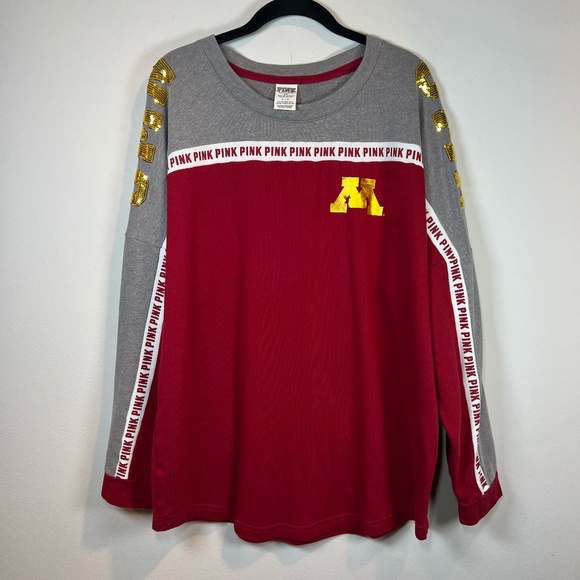 Victorias Secret 5th Ocean UMN Sweatshirt Sz Burgundy Gray Bling Minnesota Large - Picture 1 of 16